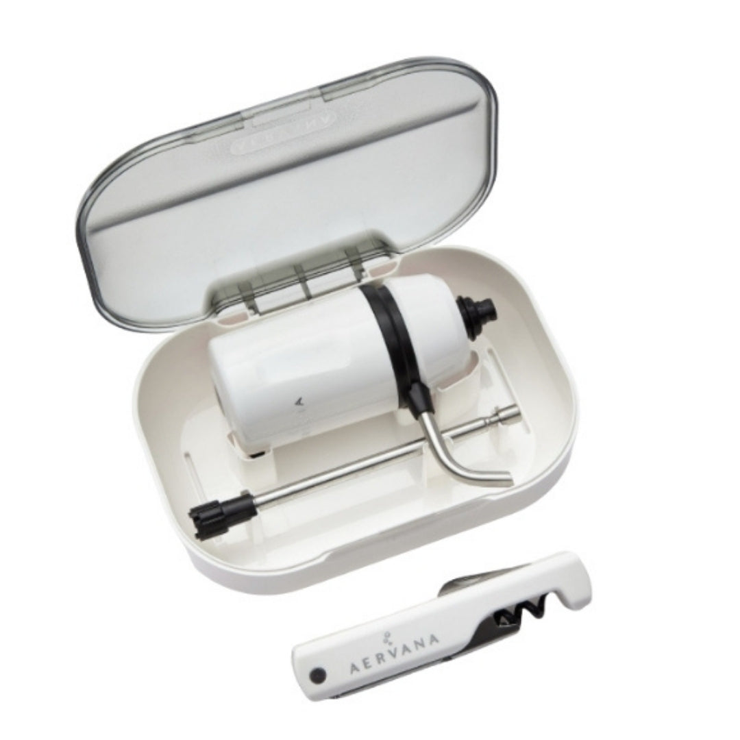 White Aervana Travel wine aerator in its carrying case